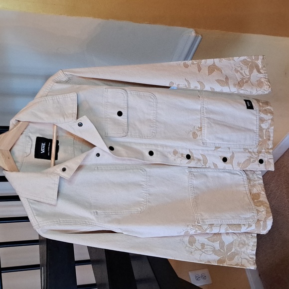 Vans Drill Chore Coat Jacket Mens S. Women M. Cream Ivory Floral Snap Size NWT - Picture 1 of 6